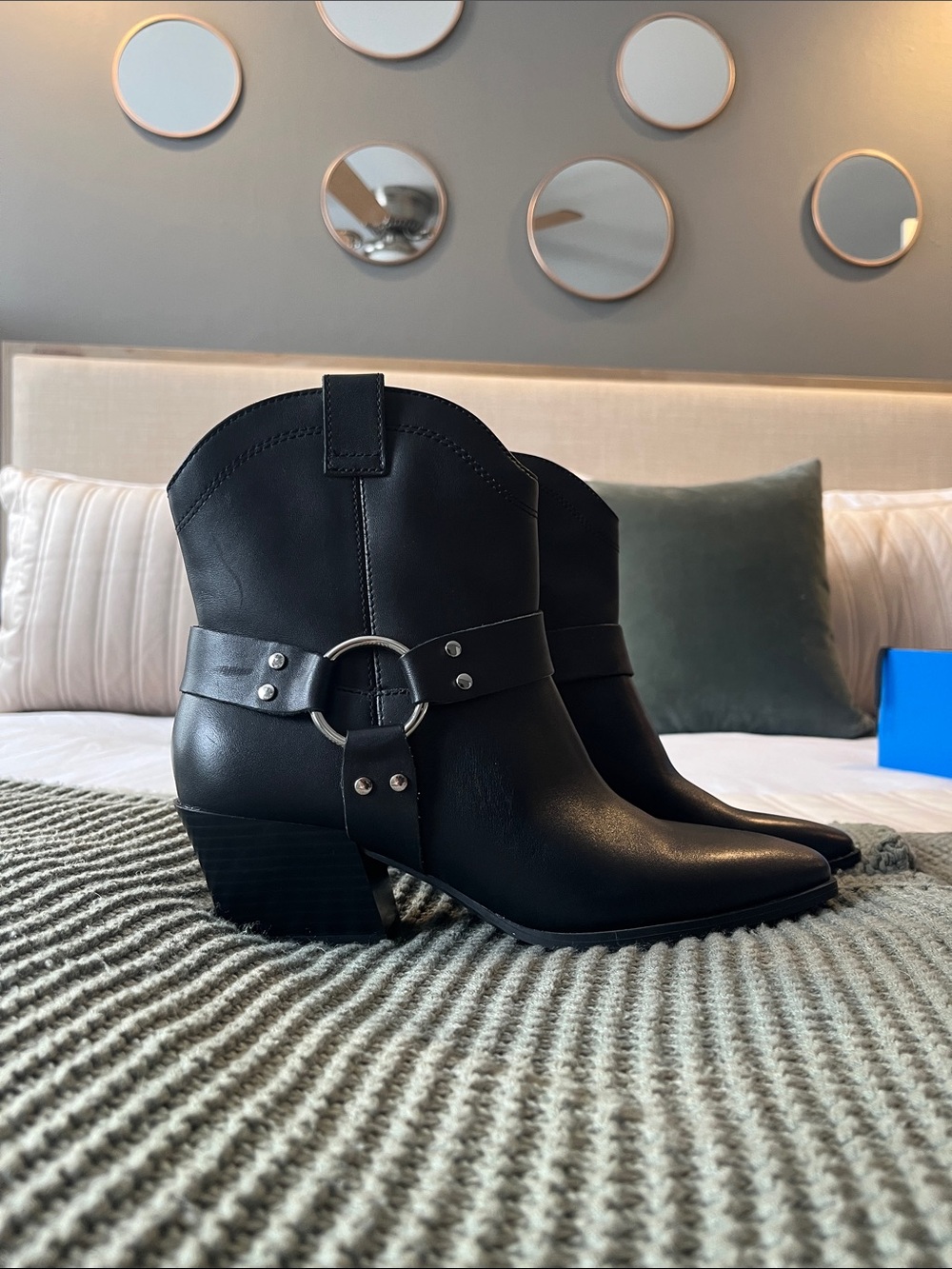 Black Western Harness Ankle Boot  new